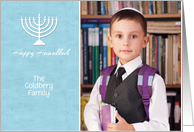 White Menorah, Blue, Hanukkah Photo Card