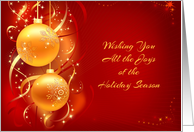 Gold Ornaments on Red, Holiday Greeting card