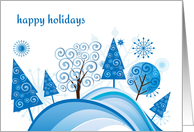 Blue Trees, Happy Holidays card