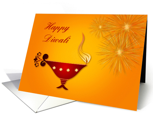 Happy Diwali, Red Candle, Fireworks card (1158556)