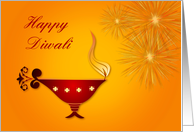 Happy Diwali, Red Candle, Fireworks card