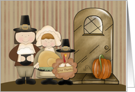 Pilgrims and Turkey, Thanksgiving card