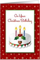 Christmas Birthday, Holiday Cake, Gold Stars card