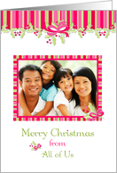 Pink, Green Stripes, Holly, Merry Christmas from All of Us Photo Card