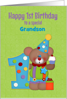 First Birthday, Bear, Grandson, Customizable Relation card