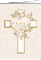 Gold Cross, Butterflies, Floral, Baptism Congratulations card