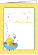 Yellow Duck, Umbrella, Hearts, Baby Shower Invitation card