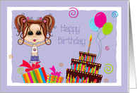 Cute Teen, Brunette, Cake, Presents, Happy Birthday card