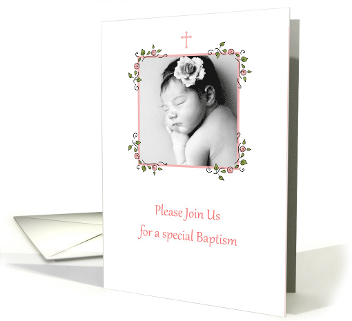 Pink Floral Corners, Baptism Photo Card Invitation card (1202518)