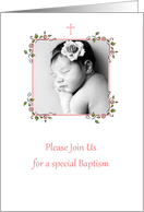 Pink Floral Corners, Baptism Photo Card Invitation card