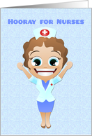 Cheering Female Cartoon Nurse, Nurses Day Greeting card