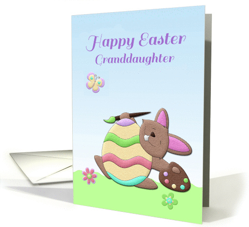 Easter Bunny, Painting Egg, Happy Easter Granddaughter Greeting card