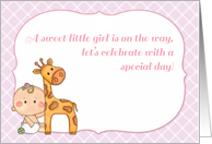 Baby Girl and Giraffe, Pink Plaid, Baby Shower Invitation card