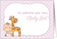 Baby Girl and Giraffe, New Baby Congratulations card