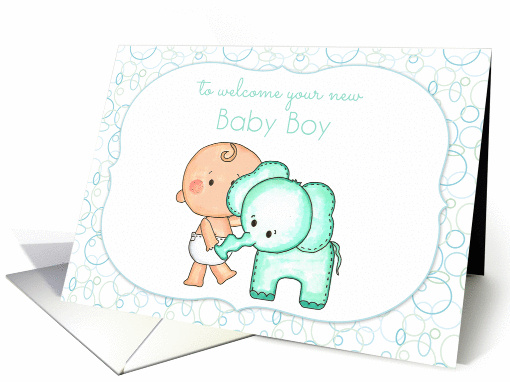 Baby Boy and Elephant, New Baby Congratulations card (1233316)