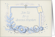 Blue and Cream Scrap Style Baptism Invitation card