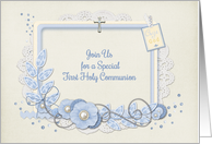 Blue and Cream Scrap Style First Communion Invitation card