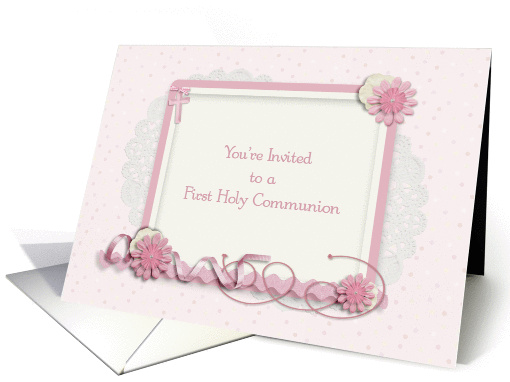 Pink and Cream Scrap Style First Communion Invitation card (1240894)
