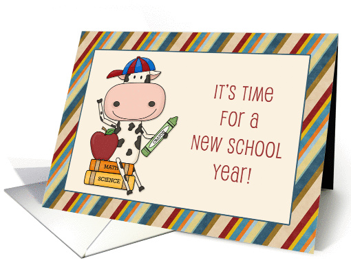 Cow, Books, Stripes, First Day of School card (1246828)