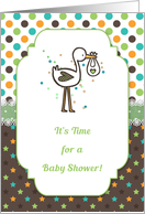 Polka Dots, Stars and Stork Baby Shower Invitation card