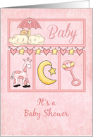 Pink and Yellow Baby Items, Girl Baby Shower card