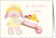 Girl Bunny with Flowers and Yellow Chick, Easter, Niece card