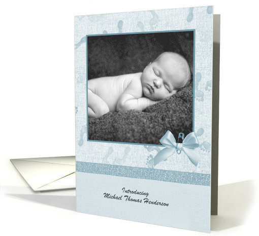 Tiny Footprints, Blue, Baby Photo Announcement card (1264470)