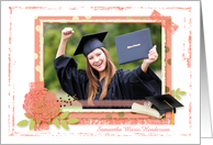 Coral Flower Scrapbook Style Polka Dots Graduation Custom Photo card