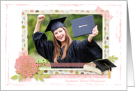 Pink Flower, Polka Dots, Graduation Photo Announcement card