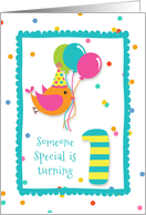 Birthday Bird, Confetti, Turning One card