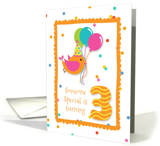 Birthday Bird, Confetti, Turning Three card (1274518)