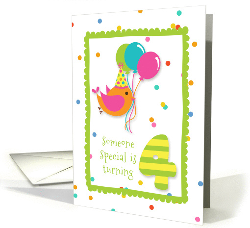 Birthday Bird, Confetti, Turning Four card (1274520)