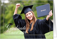 Fashionable Font, White Text, Graduation Photo Announcement card