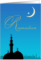 Mosque, Moon, Blue Sky, Ramadan Greeting card