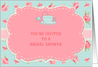 Pink Roses, Tea Cup, Bridal Shower Invitation card