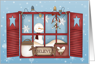 Winter Holiday Window with Snowman card