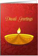 Red Floral, Gold Diya, Diwali Greetings card