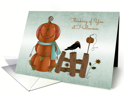 Autumn Pumpkin, Black Crow, Thinking of You at Halloween card