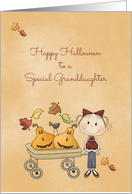 Special Granddaughter, Pumpkin Cart, Autumn Leaves, Halloween card