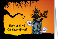 Owl, Ghosts, Tombstone, Spooky Halloween card