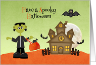 Frankenstein, Haunted House, Halloween card