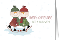 Skating Snowmen, Merry Christmas, Son & Husband card