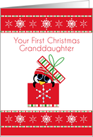 Penguin in Gift Box, First Christmas, Granddaughter card