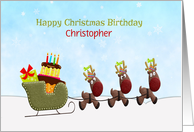 Reindeer and Sled, Christmas Birthday, Customize card