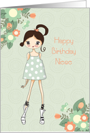 Niece Birthday, Brunette, Sage Green Floral card