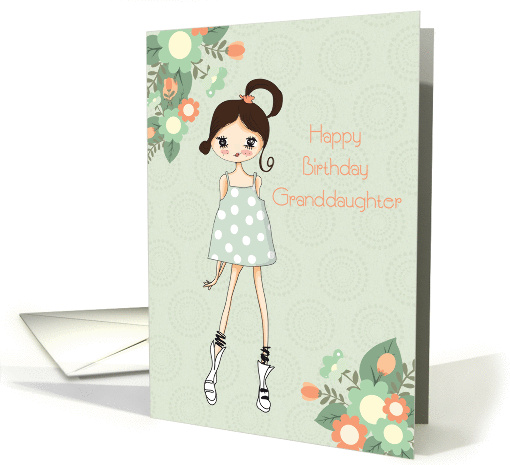 Granddaughter Birthday, Brunette, Sage Green Floral card (1348260)