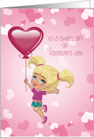 Valentine for Sweet Girl, Blond Girl, Balloon card