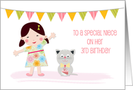 Third Birthday Niece, Asian Girl, Kitten card