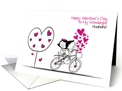 Cartoon Couple on Bicycle, Valentine for Husband card (1353532)