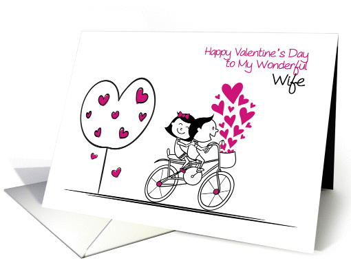 Cartoon Couple on Bicycle, Valentine for Wife card (1353540)